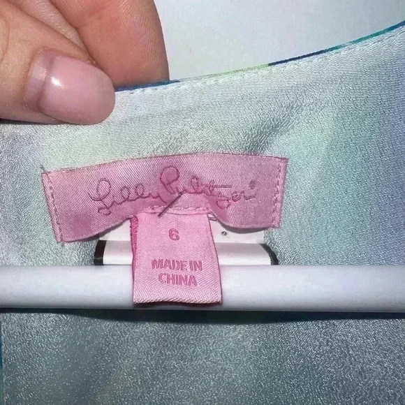 Lilly Pulitzer Rosalia Beckon Blue Palm Passage Crepe Flounce Sleeves size 6 - Picture 3 of 13